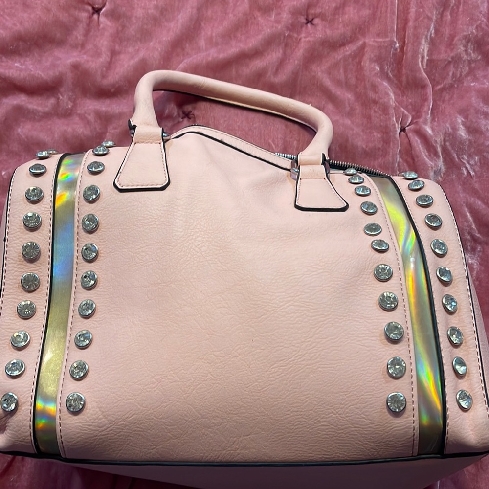 Pink bowler bag with rhinestones